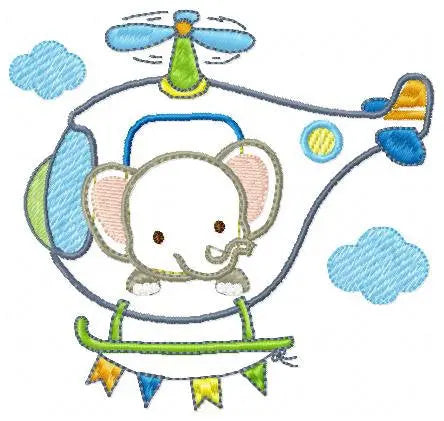 Elephant embroidery designs - Safari embroidery design machine embroidery pattern - Helicopter embroidery file - elephant pattern Chopper Marcia Embroidery