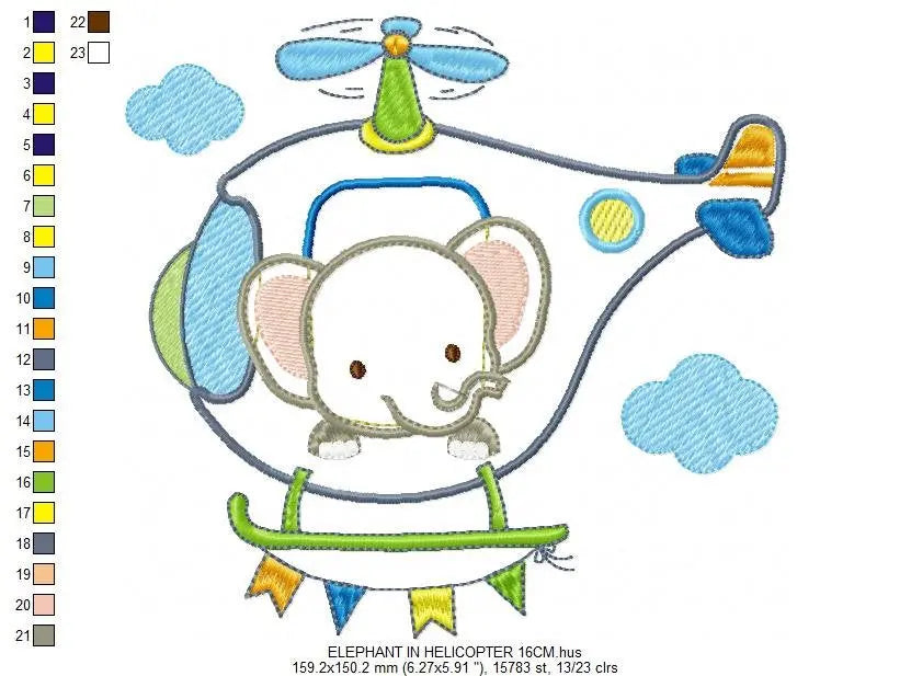Elephant embroidery designs - Safari embroidery design machine embroidery pattern - Helicopter embroidery file - elephant pattern Chopper Marcia Embroidery