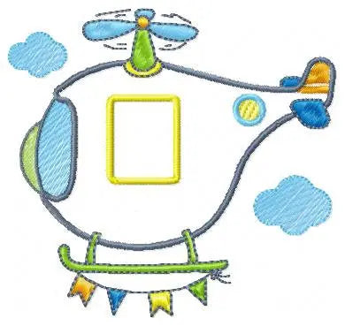 Helicopter with clouds embroidery designs - Chopper applique machine embroidery pattern - Baby boy file - Instant digital download pes jef Marcia Embroidery