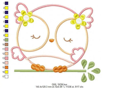 Owl applique embroidery design - Owl on branch embroidery design machine embroidery pattern - baby girl embroidery file - instant download Marcia Embroidery
