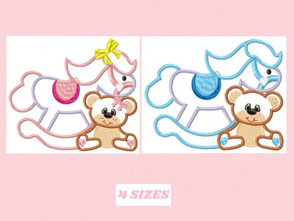 Horse Toy embroidery design - Baby Boy and girl machine embroidery pattern - Toy horse swing applique - Instant digital download pes jef dst Marcia Embroidery