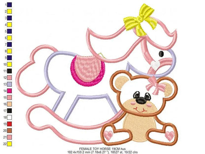 Horse Toy embroidery design - Baby Boy and girl machine embroidery pattern - Toy horse swing applique - Instant digital download pes jef dst Marcia Embroidery