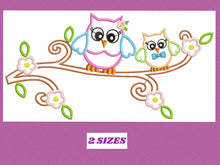 Laden Sie das Bild in den Galerie-Viewer, Owl embroidery design - Owl on branch embroidery design machine embroidery pattern - kid embroidery file bird embroidery owl applique design
