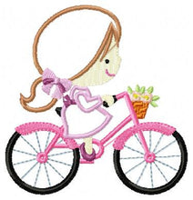 Load image into Gallery viewer, Girl embroidery designs - Girl with bike embroidery design machine embroidery pattern - girl applique design - baby embroidery bike applique
