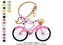 Cargar imagen en el visor de la galería, Girl embroidery designs - Girl with bike embroidery design machine embroidery pattern - girl applique design - baby embroidery bike applique
