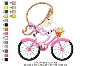 Girl embroidery designs - Girl with bike embroidery design machine embroidery pattern - girl applique design - baby embroidery bike applique