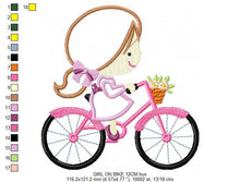 Cargar imagen en el visor de la galería, Girl embroidery designs - Girl with bike embroidery design machine embroidery pattern - girl applique design - baby embroidery bike applique
