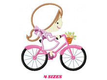 Cargar imagen en el visor de la galería, Girl embroidery designs - Girl with bike embroidery design machine embroidery pattern - girl applique design - baby embroidery bike applique
