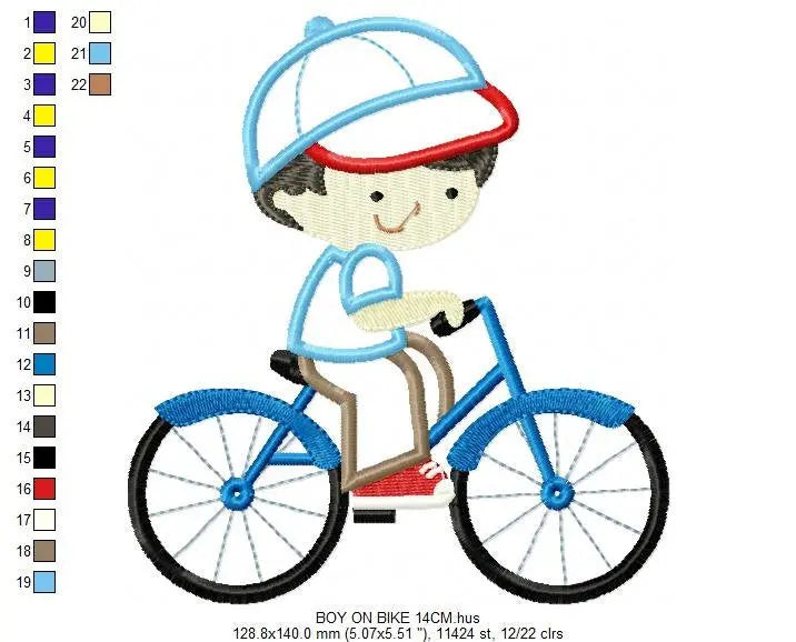 Boy with bike embroidery designs - Boy embroidery design machine embroidery pattern - boy applique design - bike applique instant download Marcia Embroidery