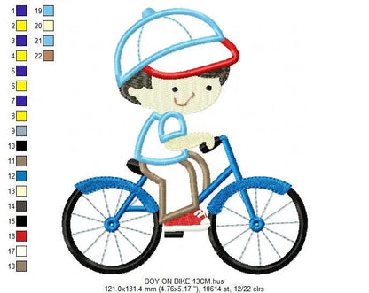 Boy with bike embroidery designs - Boy embroidery design machine embroidery pattern - boy applique design - bike applique instant download Marcia Embroidery