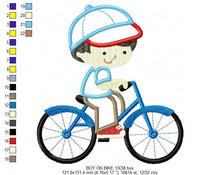 Load image into Gallery viewer, Boy with bike embroidery designs - Boy embroidery design machine embroidery pattern - boy applique design - bike applique instant download
