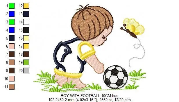 Boy with ball embroidery design - Baby boy embroidery design machine embroidery pattern - toddler embroidery file instant digital download Marcia Embroidery