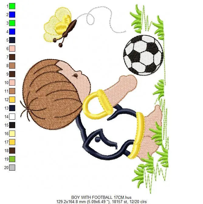 Boy with ball embroidery design - Baby boy embroidery design machine embroidery pattern - toddler embroidery file instant digital download Marcia Embroidery