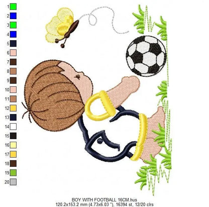 Boy with ball embroidery design - Baby boy embroidery design machine embroidery pattern - toddler embroidery file instant digital download Marcia Embroidery