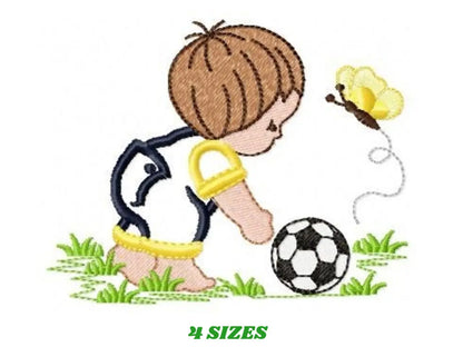 Boy with ball embroidery design - Baby boy embroidery design machine embroidery pattern - toddler embroidery file instant digital download Marcia Embroidery