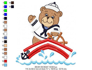 Bear embroidery designs - Sailor embroidery design machine embroidery pattern - sailor bear applique design - Teddy embroidery nautical boat