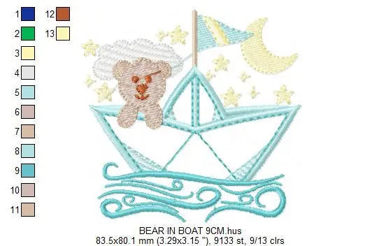 Boat embroidery designs - Sailor embroidery design machine embroidery pattern - sailor bear design - Teddy Bear embroidery nautical boat boy Marcia Embroidery