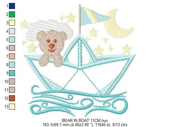 Boat embroidery designs - Sailor embroidery design machine embroidery pattern - sailor bear design - Teddy Bear embroidery nautical boat boy Marcia Embroidery