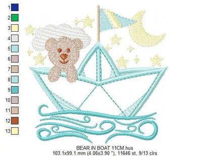 Boat embroidery designs - Sailor embroidery design machine embroidery pattern - sailor bear design - Teddy Bear embroidery nautical boat boy Marcia Embroidery