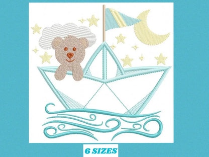 Boat embroidery designs - Sailor embroidery design machine embroidery pattern - sailor bear design - Teddy Bear embroidery nautical boat boy Marcia Embroidery