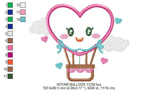 Heart Balloon embroidery designs - Hot air balloon embroidery design machine embroidery pattern - Heart applique design - Instant download Marcia Embroidery