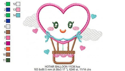 Heart Balloon embroidery designs - Hot air balloon embroidery design machine embroidery pattern - Heart applique design - Instant download Marcia Embroidery
