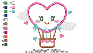 Balloon embroidery designs - Hot air balloon embroidery design machine embroidery pattern - Sky embroidery Heart embroidery applique design