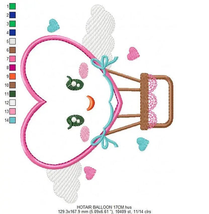 Heart Balloon embroidery designs - Hot air balloon embroidery design machine embroidery pattern - Heart applique design - Instant download Marcia Embroidery