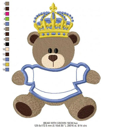 Bear embroidery designs - Bear with crown embroidery design machine embroidery pattern - Teddy bear embroidery file - Bear applique design Marcia Embroidery