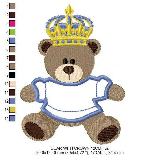 Bear embroidery designs - Bear with crown embroidery design machine embroidery pattern - Teddy bear embroidery file - Bear applique design Marcia Embroidery
