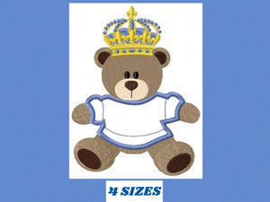 Bear embroidery designs - Bear with crown embroidery design machine embroidery pattern - Teddy bear embroidery file - Bear applique design