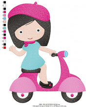 Carica l&#39;immagine nel visualizzatore di Gallery, Baby girl embroidery designs - Girl with bike embroidery design machine embroidery pattern - scooter embroidery file - French girl design
