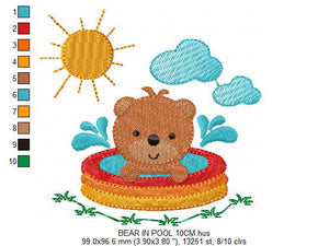 Bear embroidery designs - Swimming pool embroidery design machine embroidery pattern - Baby boy embroidery file - instant digital download