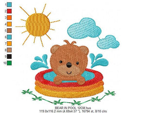 Bear embroidery designs - Swimming pool embroidery design machine embroidery pattern - Baby boy embroidery file - instant digital download