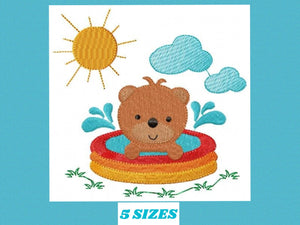 Bear embroidery designs - Swimming pool embroidery design machine embroidery pattern - Baby boy embroidery file - instant digital download