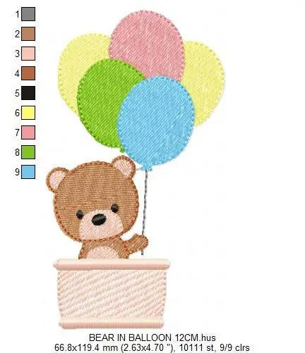 Balloon embroidery designs - Bear with balloons embroidery design machine embroidery pattern - Birthday embroidery file - instant download Marcia Embroidery