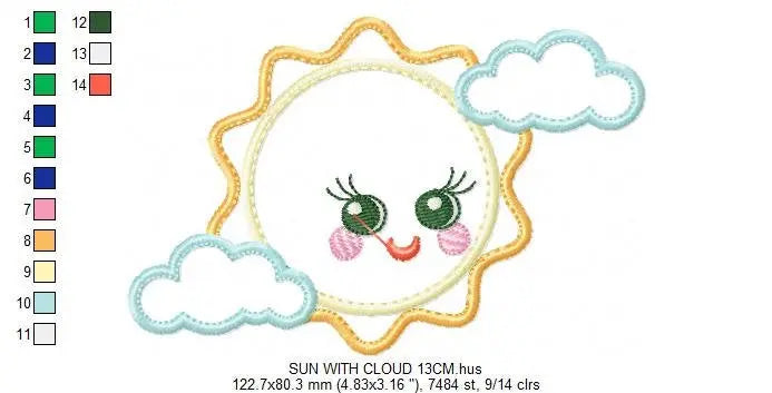 Sun embroidery design - Cloud embroidery designs machine embroidery pattern - baby embroidery file - kid embroidery newborn boy girl sky Marcia Embroidery