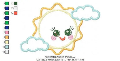 Sun embroidery design - Cloud embroidery designs machine embroidery pattern - baby embroidery file - kid embroidery newborn boy girl sky Marcia Embroidery