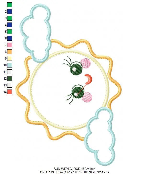 Sun embroidery design - Cloud embroidery designs machine embroidery pattern - baby embroidery file - kid embroidery newborn boy girl sky Marcia Embroidery