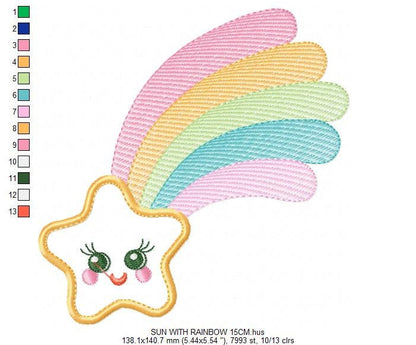 Star embroidery designs - rainbow embroidery design machine embroidery pattern - baby girl embroidery file - kid embroidery burp cloth bib