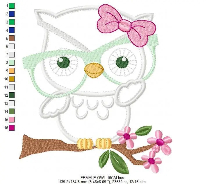 Owl embroidery designs - Owl with glasses embroidery design machine embroidery pattern - Grandma embroidery file - owl applique design Marcia Embroidery