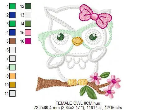 Owl embroidery designs - Owl with glasses embroidery design machine embroidery pattern - Grandma embroidery file - owl applique design Marcia Embroidery