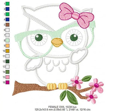 Owl embroidery designs - Owl with glasses embroidery design machine embroidery pattern - Grandma embroidery file - owl applique design Marcia Embroidery
