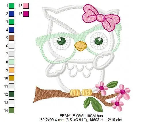 Owl embroidery designs - Owl with glasses embroidery design machine embroidery pattern - Grandma embroidery file - owl applique design Marcia Embroidery
