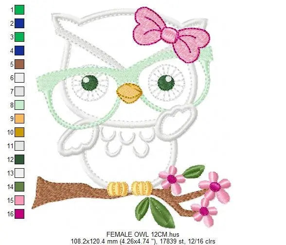Owl embroidery designs - Owl with glasses embroidery design machine embroidery pattern - Grandma embroidery file - owl applique design Marcia Embroidery