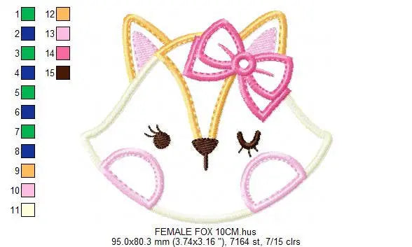 Fox with bow tie embroidery designs - Red Fox applique with lace machine embroidery pattern - Baby girl and boy file - Instant download pes Marcia Embroidery