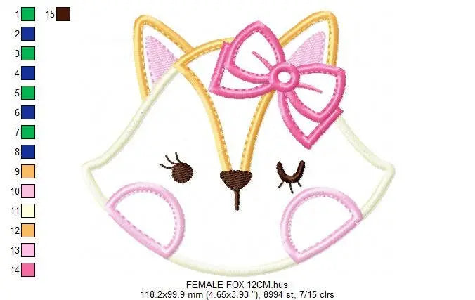 Fox with bow tie embroidery designs - Red Fox applique with lace machine embroidery pattern - Baby girl and boy file - Instant download pes Marcia Embroidery