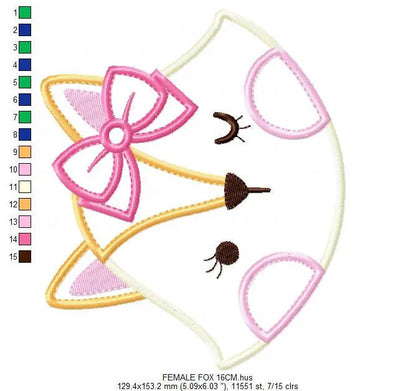 Fox with bow tie embroidery designs - Red Fox applique with lace machine embroidery pattern - Baby girl and boy file - Instant download pes Marcia Embroidery
