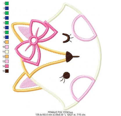 Fox with bow tie embroidery designs - Red Fox applique with lace machine embroidery pattern - Baby girl and boy file - Instant download pes Marcia Embroidery