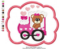 Cargar imagen en el visor de la galería, Train embroidery designs - Bear embroidery design machine embroidery pattern - Baby girl embroidery - frame embroidery bear tag embroidery
